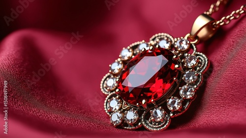 Elegant Red Gemstone Pendant on Velvet Background Vintage Jewelry
