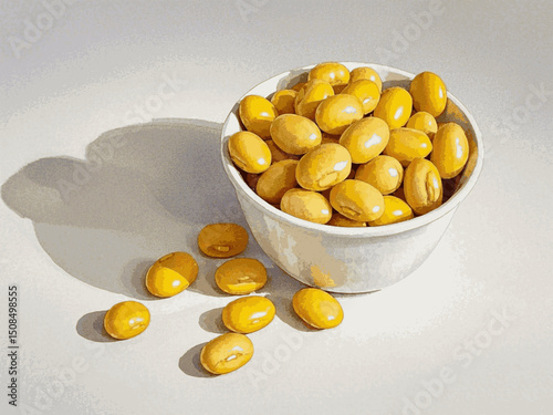 Golden Beans yellow beans in a bowl isolated watercolor vector illustration svg
