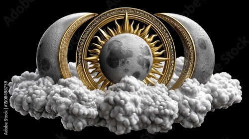 Celestial sun moon cloud design