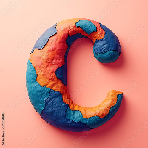 single lowercase letter c in a bold, modern sans-serif style, centered on a minimalistic split-complementary color background, strong contrast 