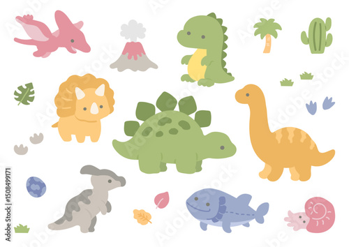 かわいい恐竜のイラストセット03