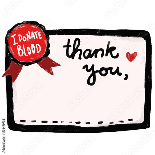 Cute blank name label thank you for donating your blood text in crayon watercolor happy international world blood donor donation volunteer day certificate appreciation sticker