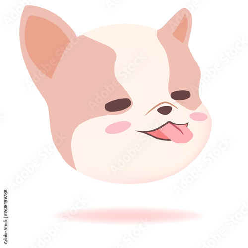 Cute French bulldog Character Illustration with Kawaii Face on White Background