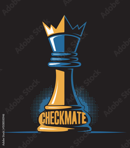 Checkmate Chess King: A stylized king chess piece in an artful illustration declares "CHECKMATE" with regal authority, showcasing strategic gameplay.