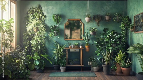 Lush Indoor Oasis, A Green Haven Bathed in Natural Light and Verdant Plants