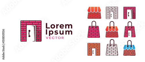 Unique brick wall door vector logo design