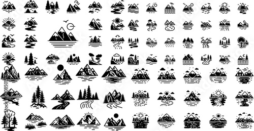 mountain hiking climbing trekking silhouette vector flat design