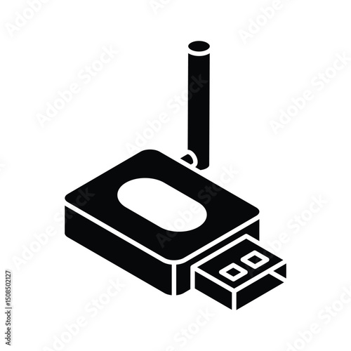 A trendy isometric glyph icon of dongle usb device