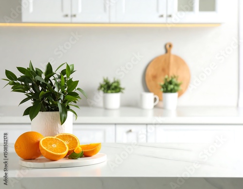 Fresh oranges on a kitchen countertop