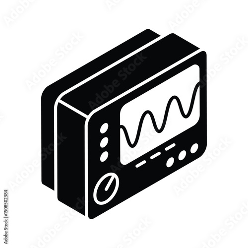 A premium isometric glyph icon of oscilloscope display