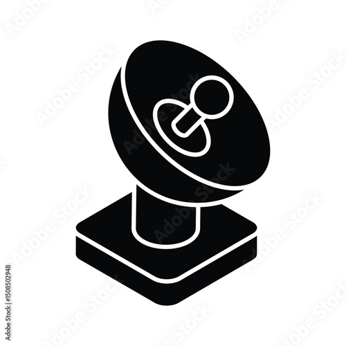 A modern isometric glyph icon of parabolic dish antenna