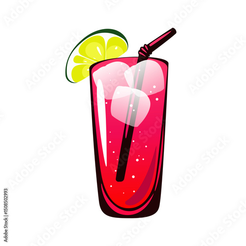 Classic cocktail "Sea breeze". Summer refreshing drink with vodka, cranberry and grapefruit juice.Vector illustration.	
