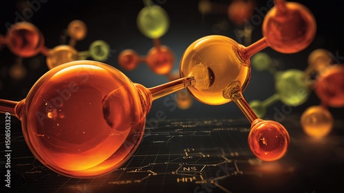 Molecular Structure with Science, 3D Render, and Abstract.