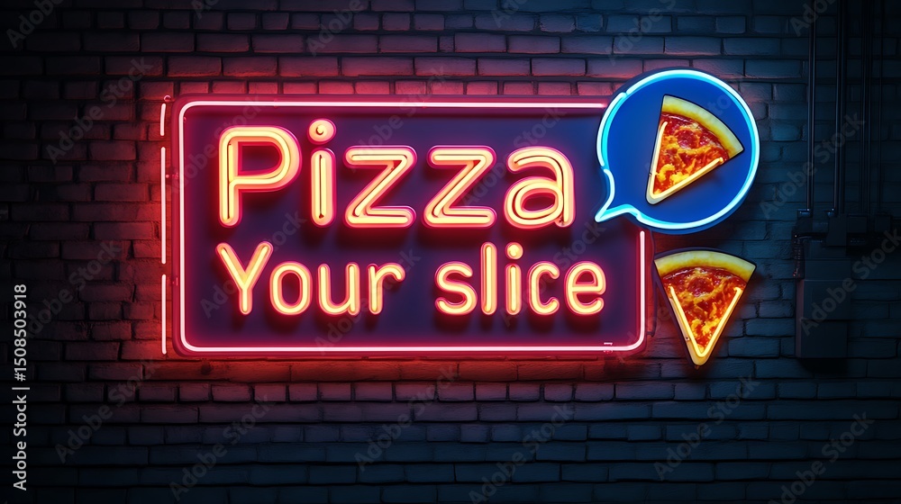 Obraz premium Neon sign for a pizza restaurant.