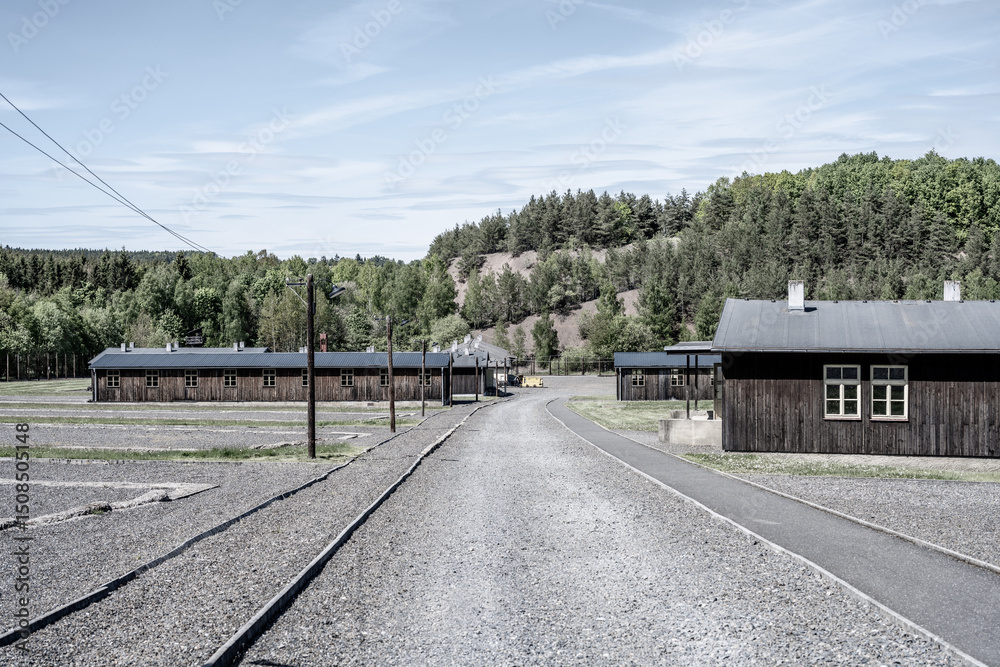 Fototapeta premium The memorial site in Lesetice, Czechia features a former prison complex dedicated to the victims of communism. Visitors can reflect on the historical significance of the location.