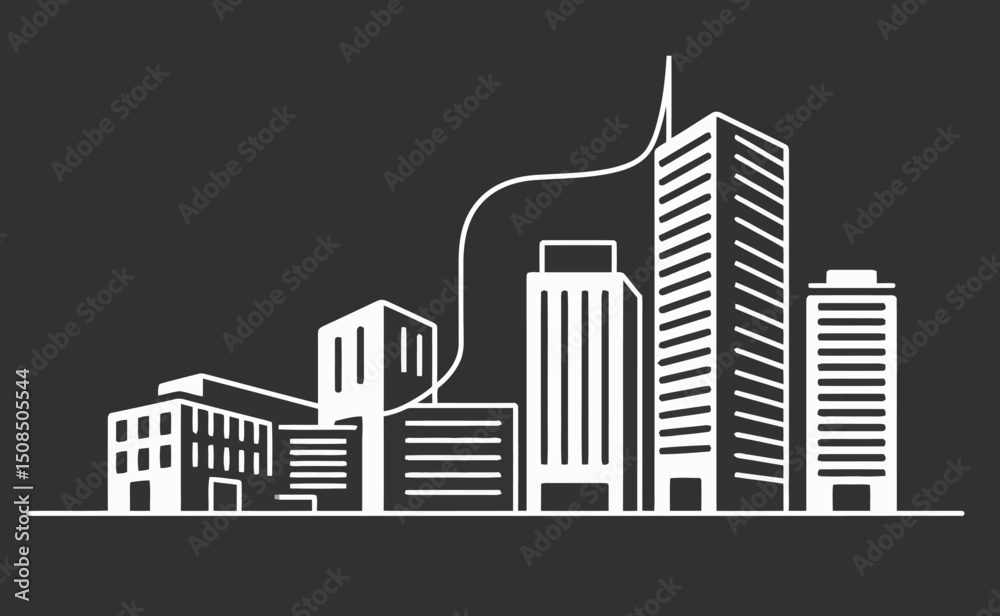 Obraz premium Simple black and white line drawing of a city skyline