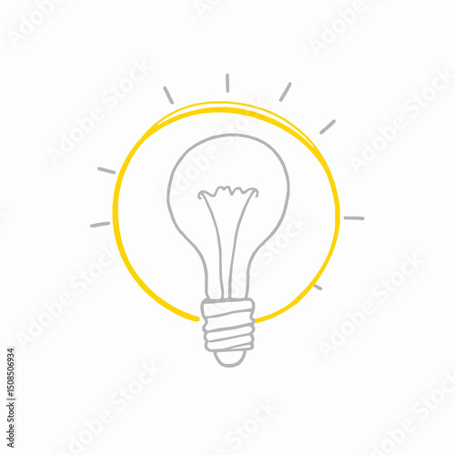 Hand drawn lightbulb with glowing circle depicting creativity and innovative thinking