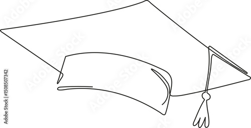 Continuous line drawing of a graduation cap symbolizing the end of the academic journey. Perfect for school, college, or university graduation themes. Represents the final day of school, achievement, 