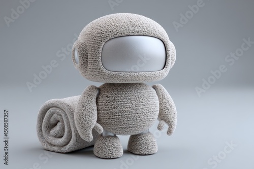 3D mockup of a wool robot, featuring a smooth wool surface and no visible branding or logos.