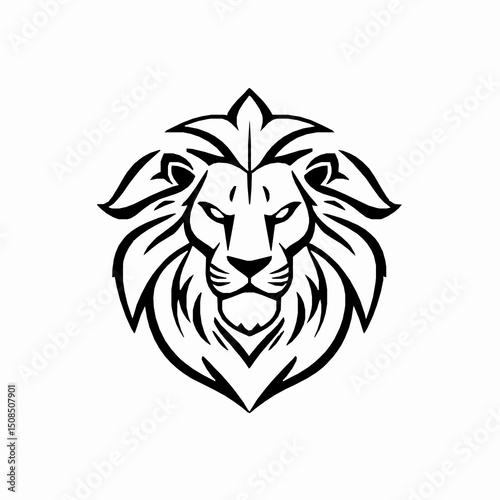 Powerful lion head logo design in black and white for business and brand identity