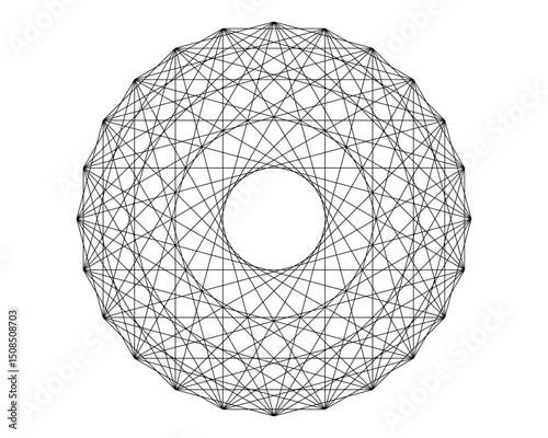 Circle point with connected lines, symmetry mandala. Sacred Geometry white background for tattoo symbol religion icon logo. vector illustration