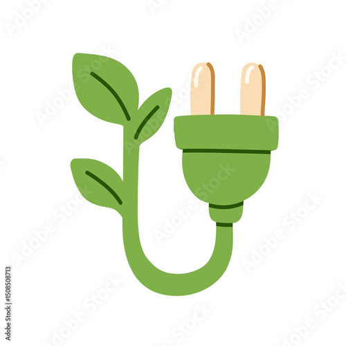 EcoFriendly Energy Plug featuring a beautiful Leaf Design for a sustainable future Vector illustration