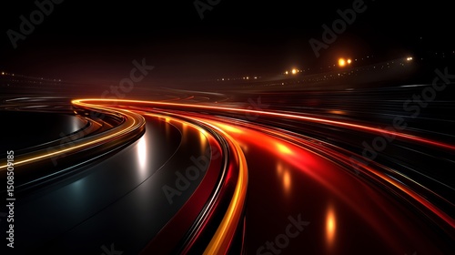 Night Speed with Race Track, Light Trails, and Abstract.