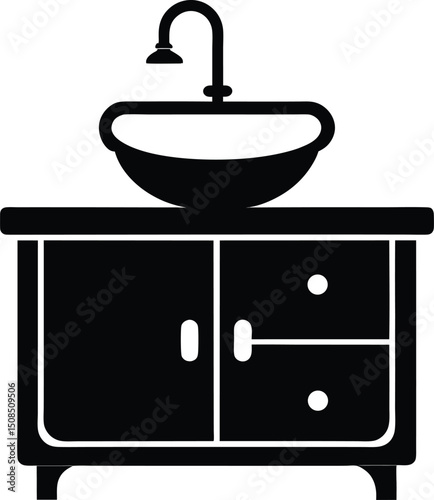 Bathroom Vanity – black silhouette on white background