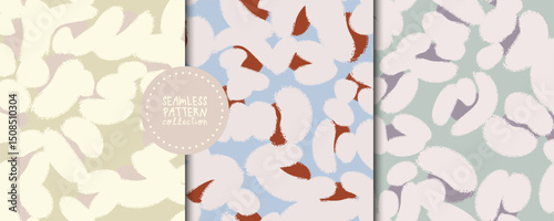Set of seamless patterns with abstract cotton white flowers in vector. Backgrounds, prints, design elements