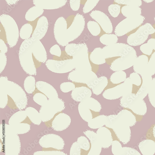 Floral seamless pink pattern with different abstract white cotton  flowers. Vector background, design, print
