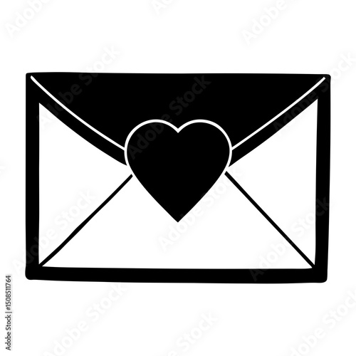 envelope with heart seal on white background  