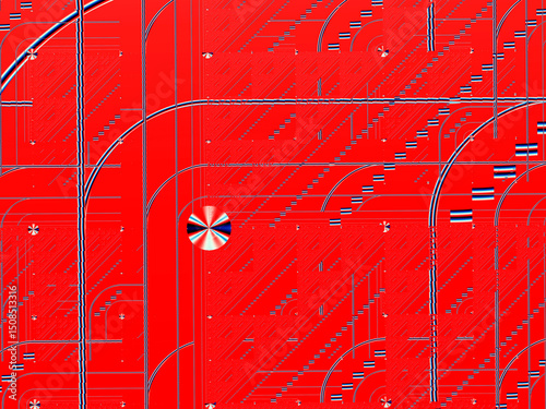 Abstract steps on a red background, railway station