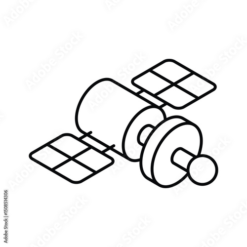 Well crafted isometric icon showing satellite in orbit