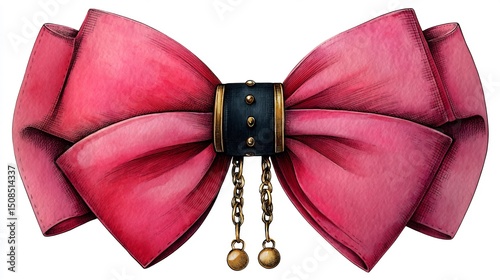 Pink Ribbon Bow Clip Art Watercolor Design.
