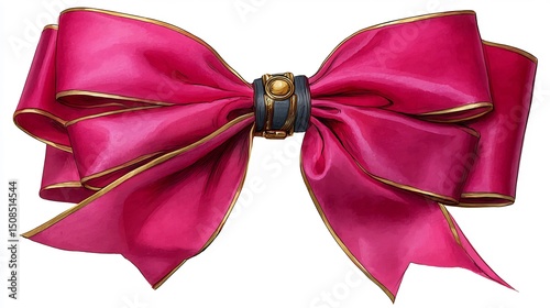 Pink Satin Gift Bow with Gold Trim, and Elegant Design.