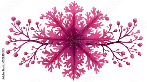 Pink Snowflake Design with Floral Illustration, and Winter Art.