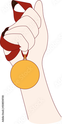 Illustration of a hand holding a gold medal.