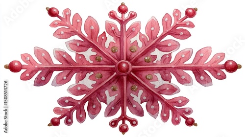 Pink Watercolor Snowflake with Xmas Design, and Holiday.