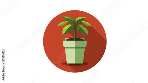Plant Growth with Potted Sapling, and Flat Icon.