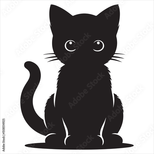 siting aungel cat Silhouette Vector Art, and Graphic, vector black color silhouette, solated white background 