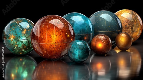 Planets with Space, Universe, Cosmic Spheres, and 3D Render.