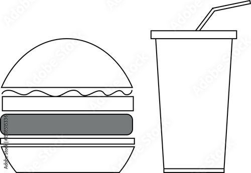 Hamburger and soft drink cup icon  style. vector illustration