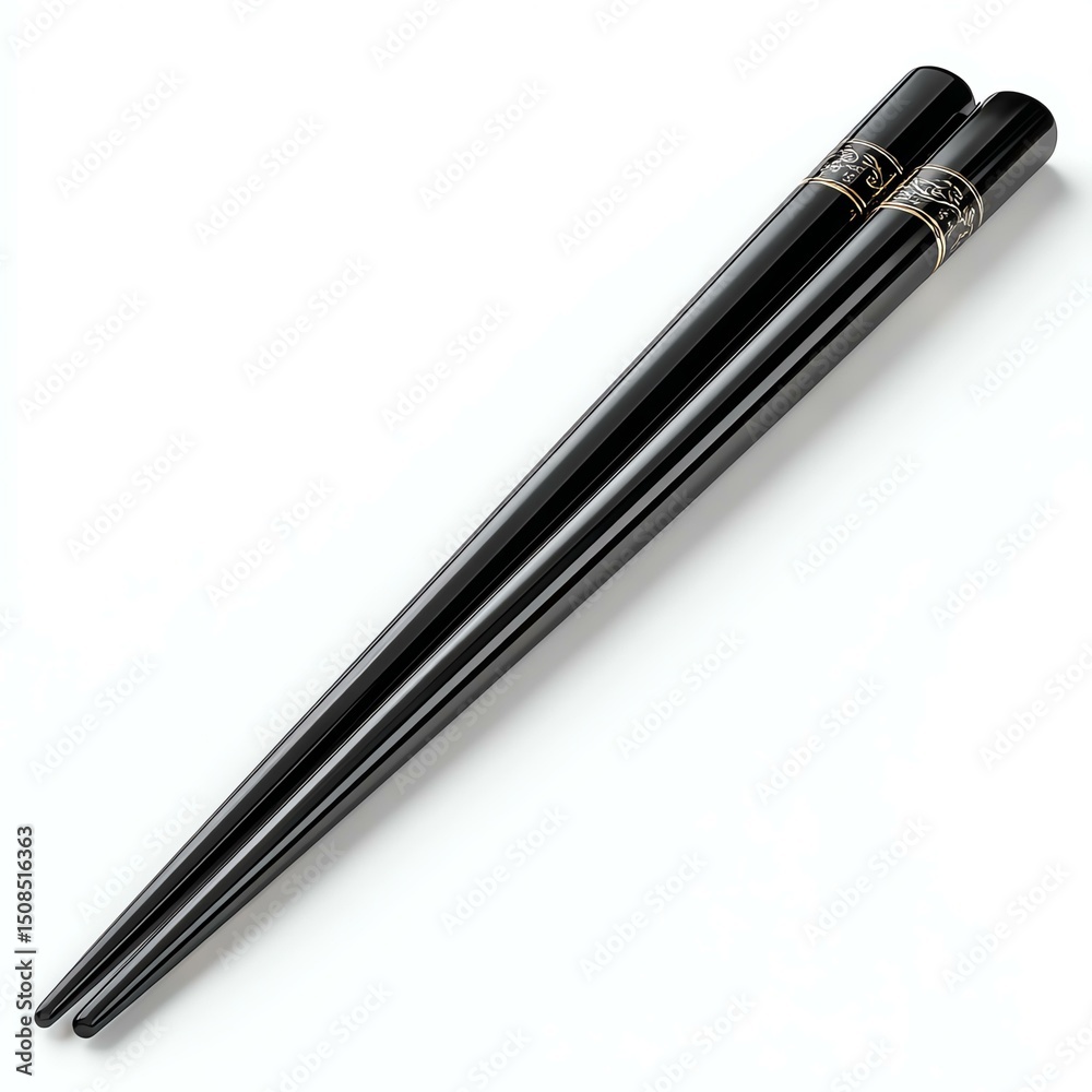 Naklejka premium isolated white minimal design Elegant black chopsticks designed for enjoying Asian cuisine, showcasing traditional craftsmanship and cultural significance.