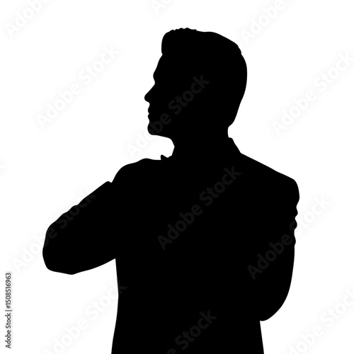 Silhouette of a man standing with arms crossed against a white background  