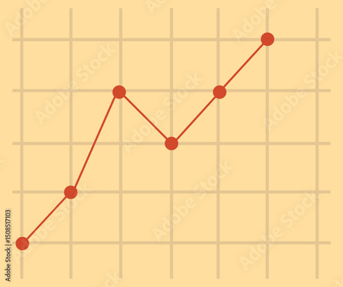 Line chart design of data points rising against a grid pattern