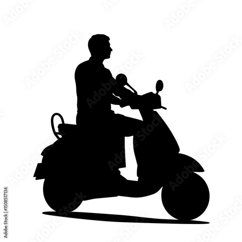 Man riding scooter silhouette in a minimalistic style  