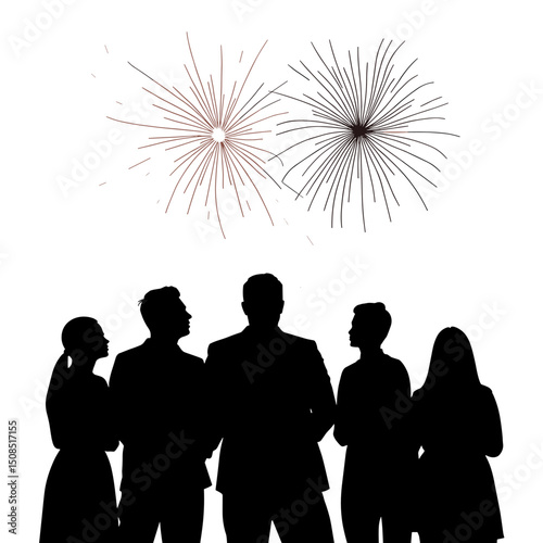 Silhouettes of people watching fireworks display at night  