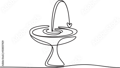 Continuous one line drawing of a fountain with flowing water, minimalist garden or public space illustration

