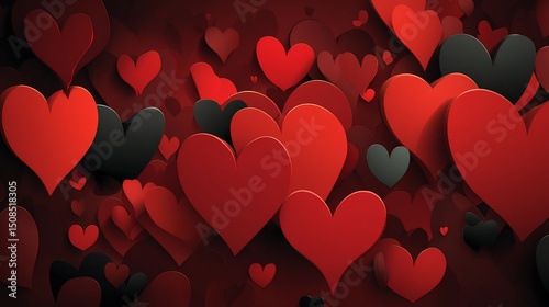 Red Black Hearts Background Valentines Day.