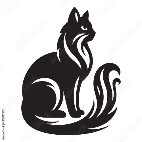 Wallpaper Mural siting aungel cat Silhouette Vector Art, and Graphic, vector black color silhouette, solated white background  Torontodigital.ca